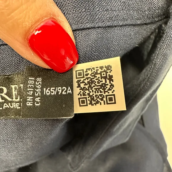 LAUREN RALPH LAUREN Navy Linen Short Sleeve Buttondown Shirt, Petite Medium - Picture 4 of 7